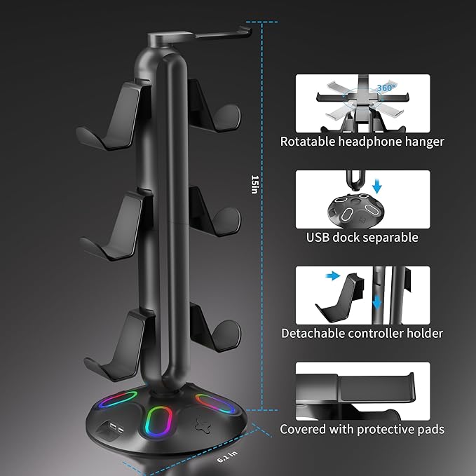 Gaming RGB Headphone Stand, Controller Holder - Image 4