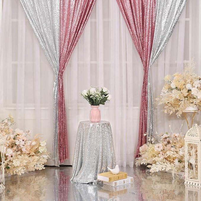 Eternal Beauty Fuchsia Pink Sequin Backdrop Curtains, Shimmer Back Drop - Image 9