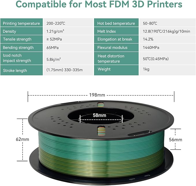 Kingroon Silk PLA Filament 1.75mm Rainbow Color Changing Filament 3D Printer - Image 7