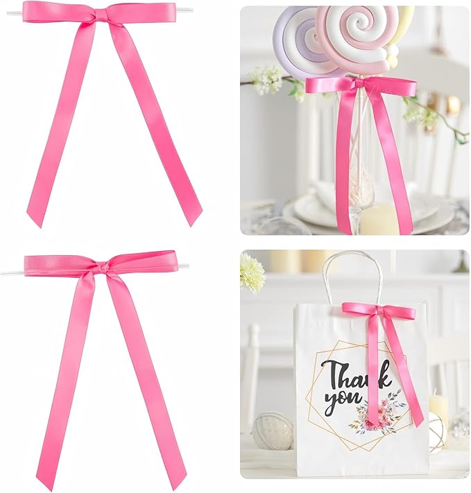 50 PCs Hot Pink Bow 5 Inch Long Tail Bows by LiBongTa
