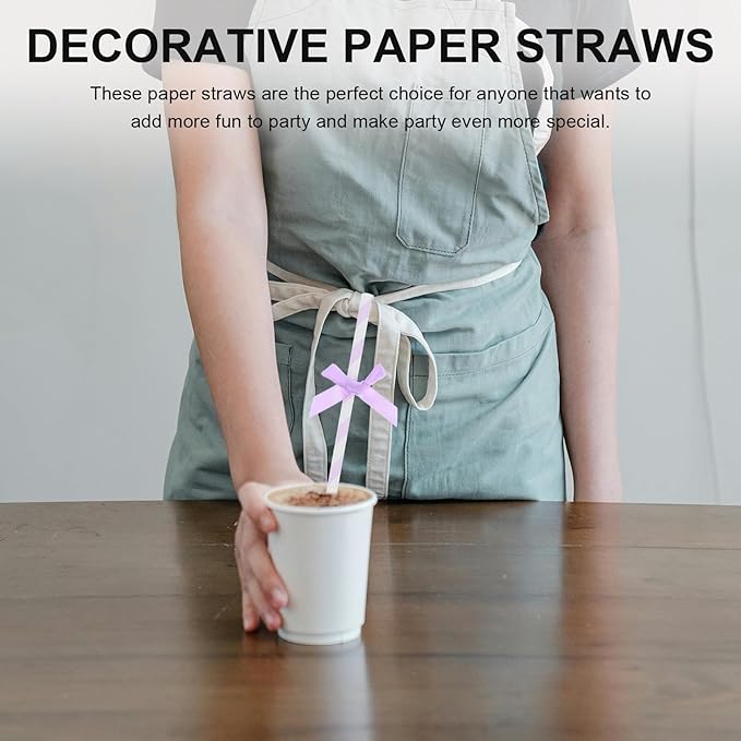 60Pcs Purple Paper Straws with Bow Tie Decorations, Disposable Drinking Straws - Image 4