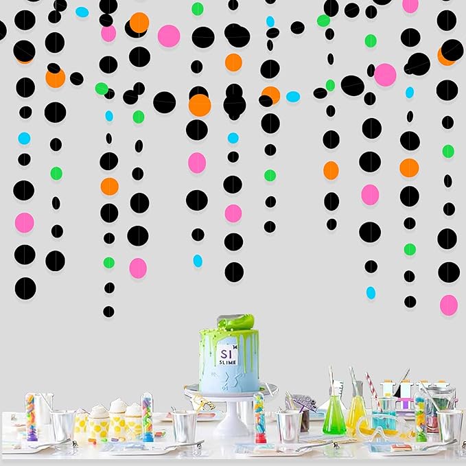 Black and Colorful Circle Dots Hanging Paper Streamer Black Multi-Color Polka - Image 3