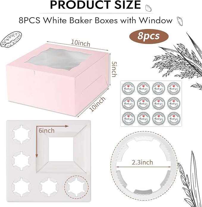JCD 8 Packs Pink Bento Cake and Cupcake Box 1+5 Bento Box - Image 2