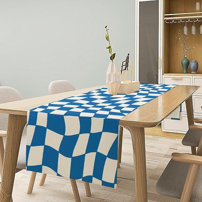 Table Flag Retro Plaid 60s70s Blue Plaid Table Flag Kitchen Restaurant - Image 3