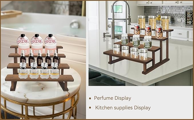 2PACK Spice Rack Stand 4 Tier Wooden Display Shelf - Image 6