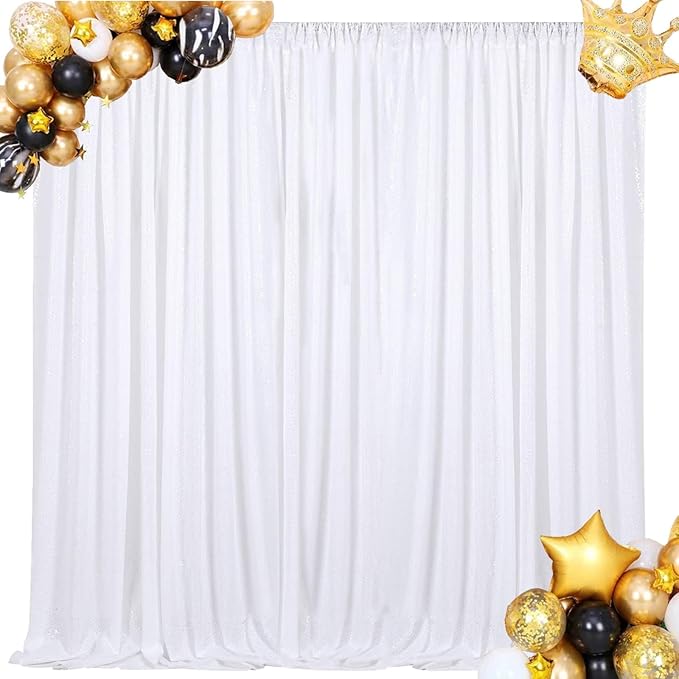 White Sequin Backdrop Curtain 7ft x 7ft Party Backdrop Curtains Sparkly Photo - Image 9