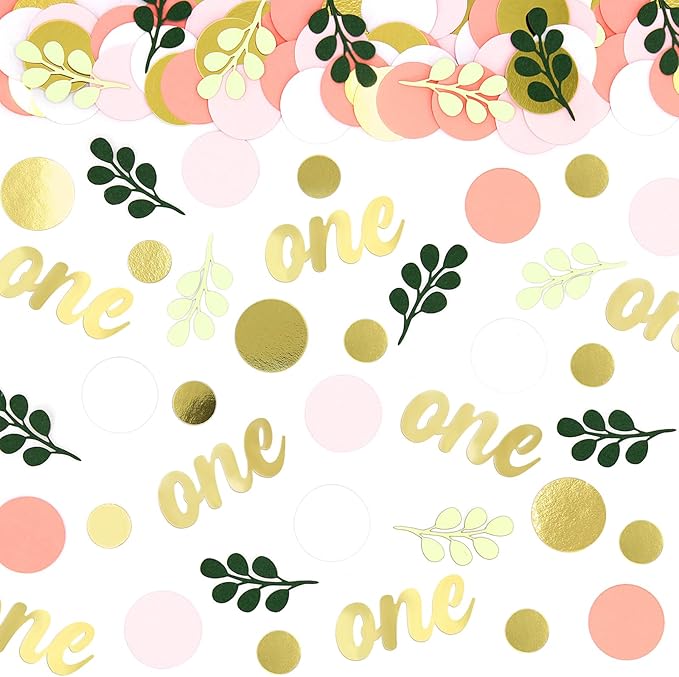 300PC Pink and Sage Green 1st Birthday Confetti First Birthday Decorations by Vofrise