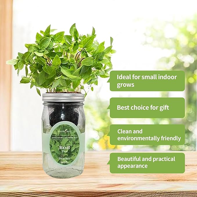 Hydroponic Herb Growing Kit, Self-Watering Mason Jar Herb Garden Starter Kit - Image 3