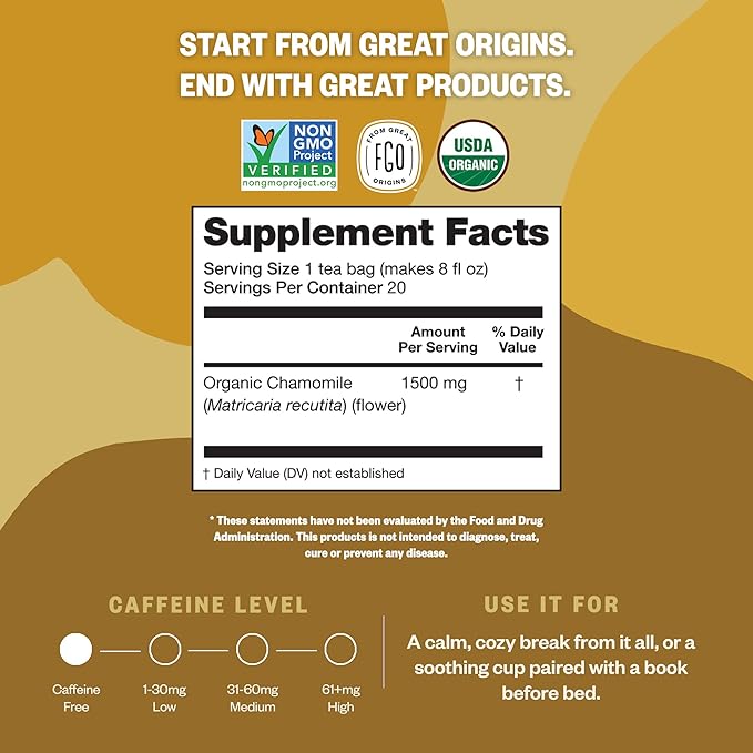 FGO Organic Chamomile Tea, 100 Eco-Conscious Tea Bags, Caffeine Free, - Image 3