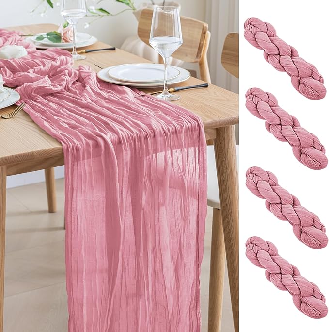 Asee'm 4pcs Cheesecloth Table Runner 120 Inches Long Pink Boho Gauze Cheese by Aseem