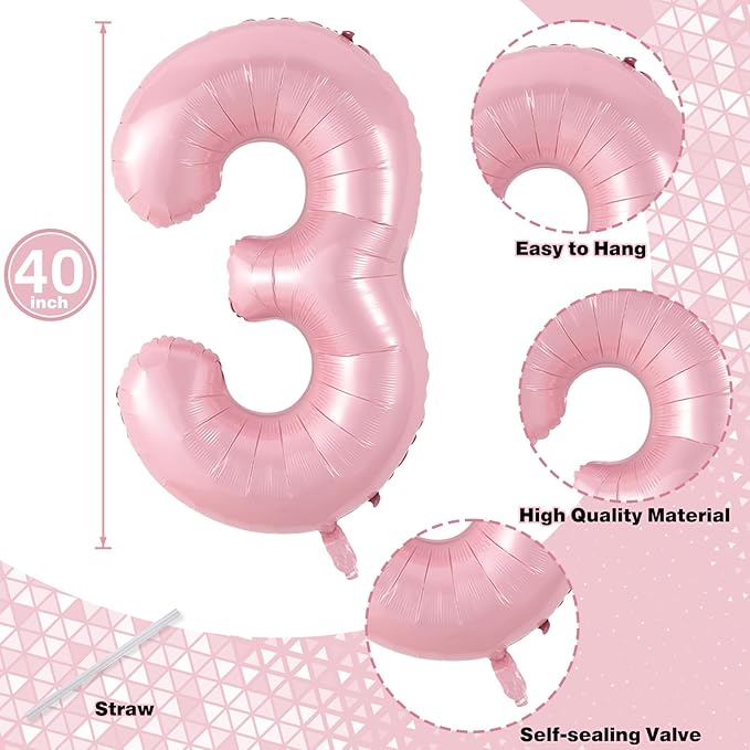 Big 13th Birthday Balloons, 40 Inch Pastel Pink Number 1 & 3 Helium Foil - Image 2