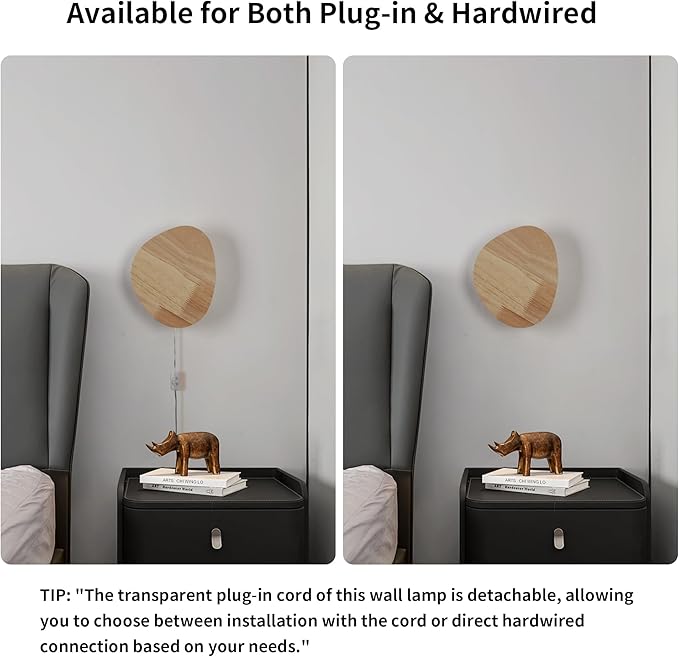 Modern Minimalist Plug in Wall Sconces, 7.9'' Plug-in Or Cordless Wood - Image 5