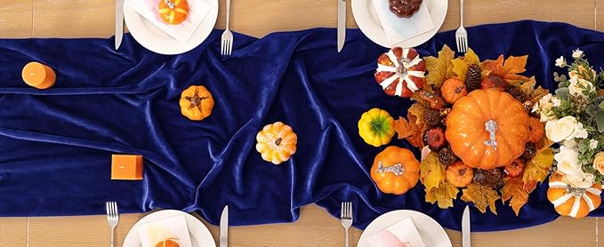 Royal Blue Velvet Table Runner Fall Thanksgiving Table Runner 20 x 120 Inch - Image 6