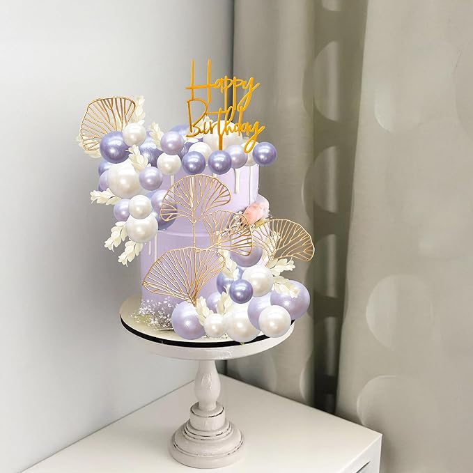 Gyufise 57Pcs Purple Balls Cake Topper Boho Grass Cake topper Pearl Balls - Image 6