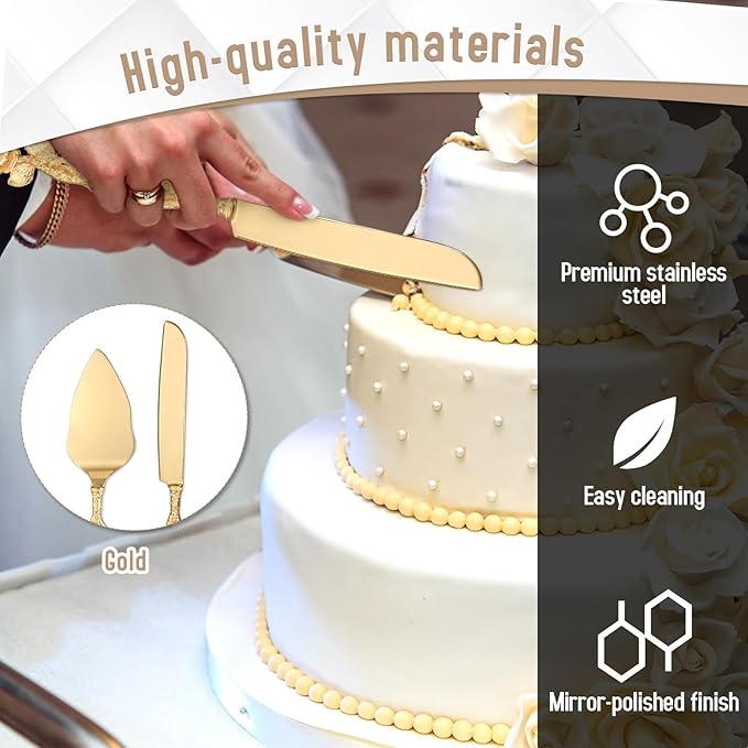 Cake Cutting Set for Wedding, Personalized Gold Cake Knife and Server Set - Image 4