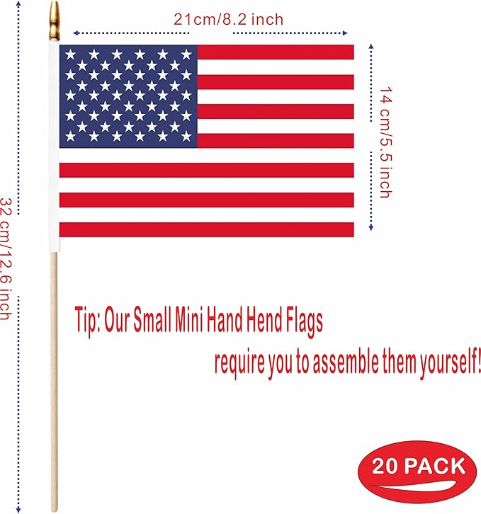 20 Pack US American Mini Stick Flags USA Small Miniature Handheld Flag - Image 2