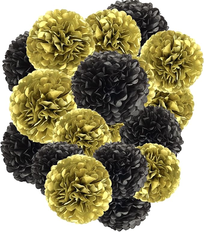 Capesaro Gold and Black Paper Pom Poms by Capesaro