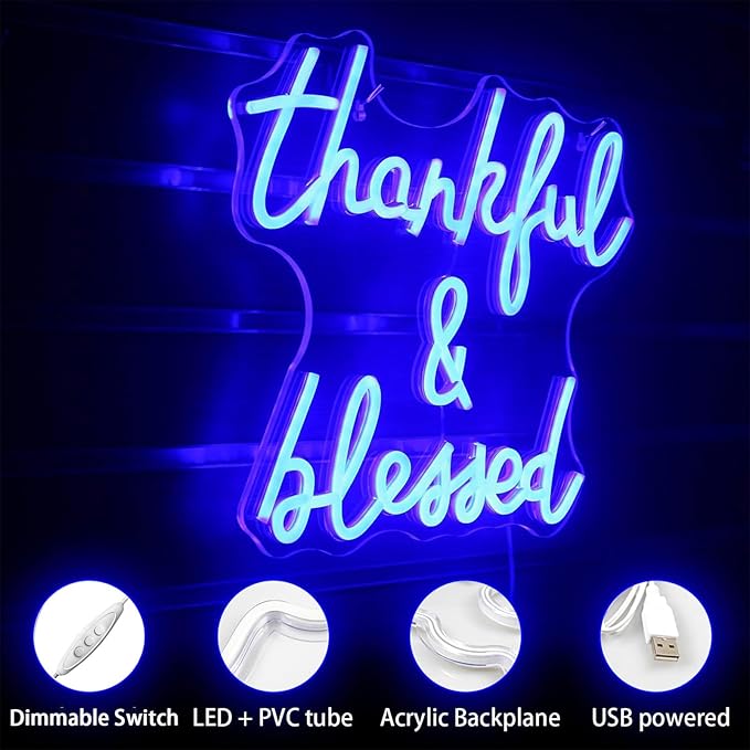 Thankful and Blessed Neon Sign Thanksgiving Led Sign Blessed Neon Lights Blue - Image 4