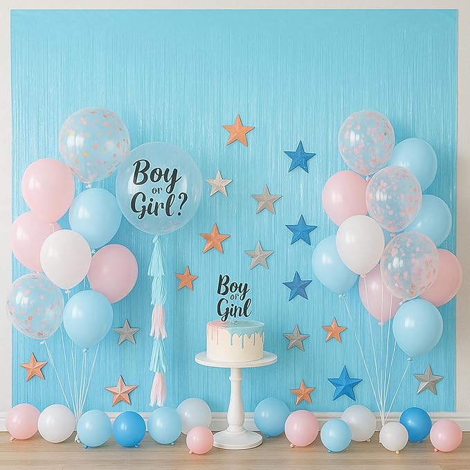 3 Pack 3.3 x 8.2 ft Pastel Blue Foil Fringe Backdrop Curtains, Tinsel Streamers - Image 6