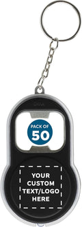 DISCOUNT PROMOS Custom Bottle Opener & LED Keychains Set of 50, Personalized by DISCOUNTPROMOS