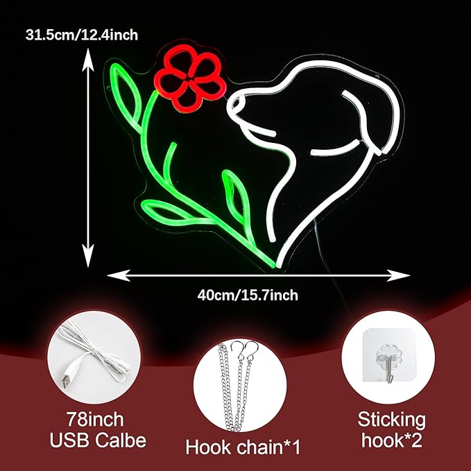 Cute Dog Neon Sign LED Flower Neon Light Suitable - Image 2