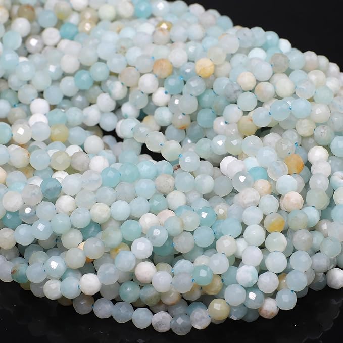 Song Xi 90pcs 4mm Natural Amazonite Gemstone Beads Faceted Round Loose Stone by SongXi