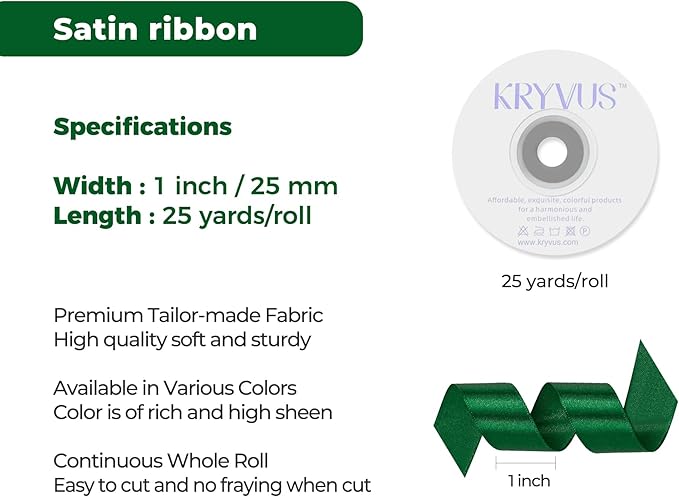 Green Satin Ribbon 1 inch X Continuous 25 Yards, Single Face Polyester Ribbon - Image 3