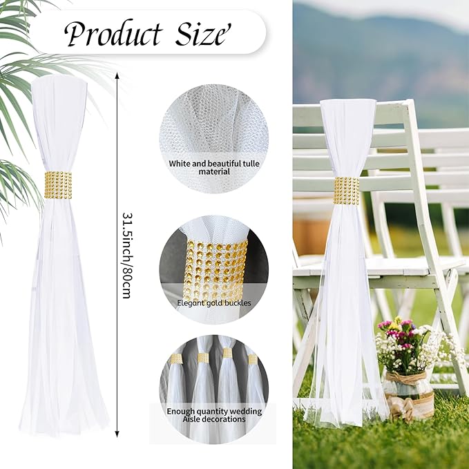 Large White Pew Bows Tulle Wedding Aisle Chair Decorations, Extended Church Pew - Image 2