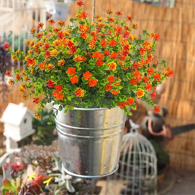 10 Bundles Artificial Fake Flowers, Faux Outdoor Plastic Plants UV Resistant - Image 2
