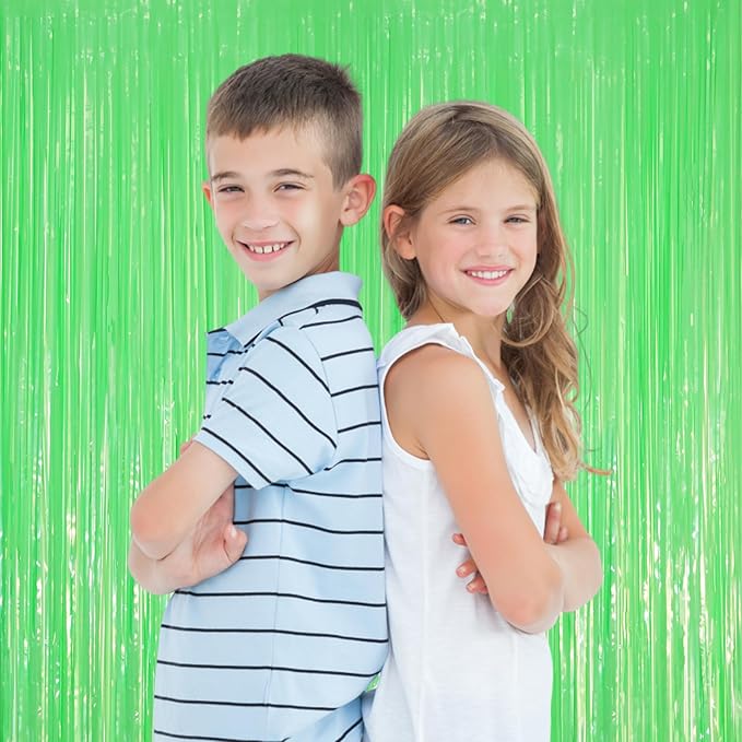 3 Pack 3.3 x 8.2 ft Pastel Green Foil Fringe Backdrop Curtains, Tinsel - Image 5