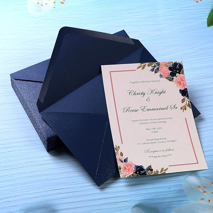 PONATIA 50 Pieces/Pack A7 Envelopes, 5.25 x 7.5'' Shiny Navy BlueEnvelopes - Image 4