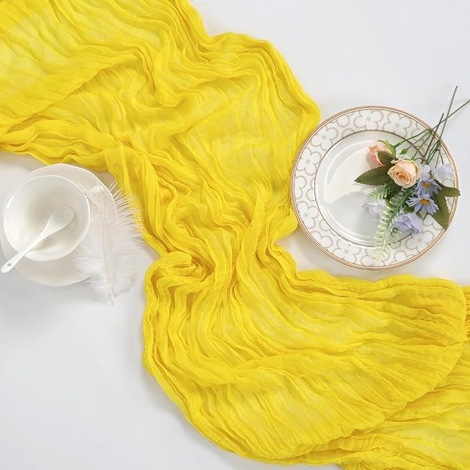 6 Pack Lemon Yellow Fall Table Runner 10ft Boho Gauze Fabric Cheesecloth - Image 6