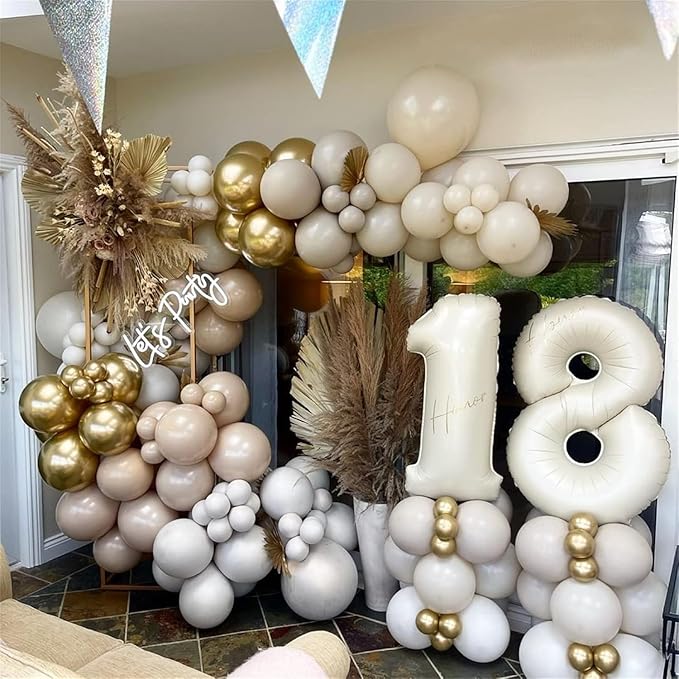 Beige 18th Birthday Balloons Number 18, 40 Inch Large Foil 1 & 8 Numbers - Image 3