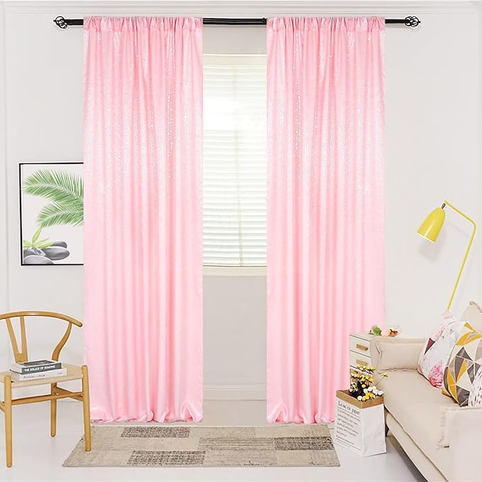 ShinyBeauty Baby Pink Curtains 2FTx8FT 4 Panels Sequin Backdrop Photo Backdrops - Image 5