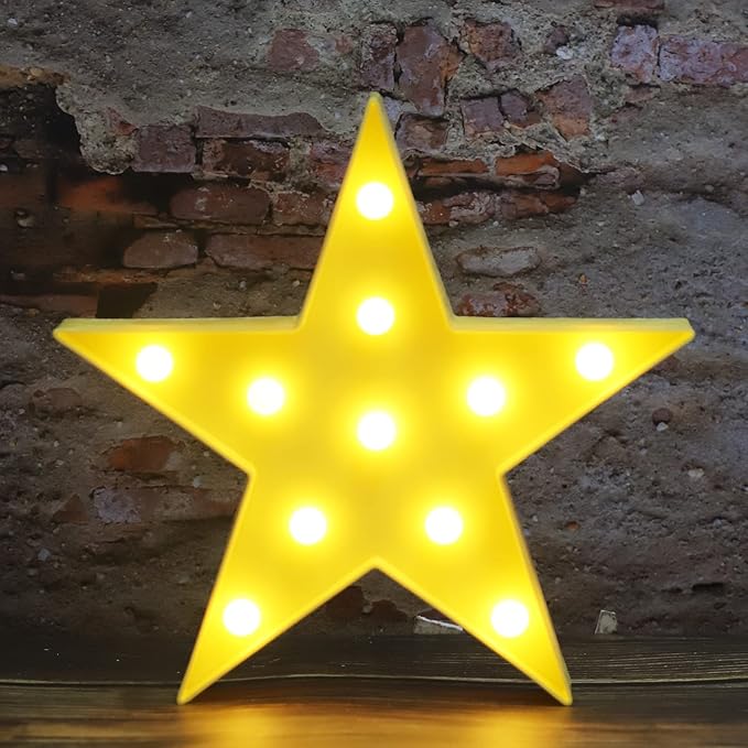 LED Marquee Star Sign Night Light, Battery Operated Star Shape Desk Table Lamp by Vicila