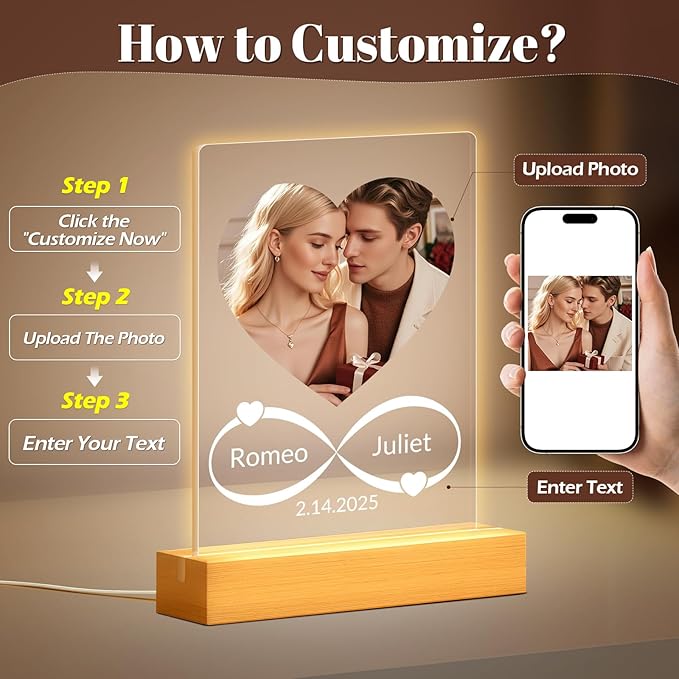Custom Picture Frames with Photo, Personalized Photo Frame with Night Light - Image 2