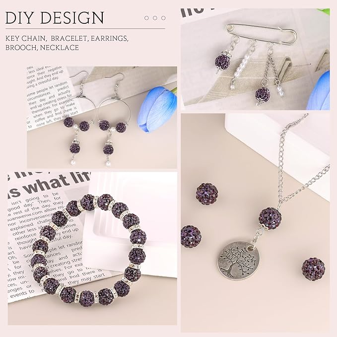 100pcs 10mm Rhinestone Beads for Jewelry Making, Dark Purple Shiny Round - Image 5