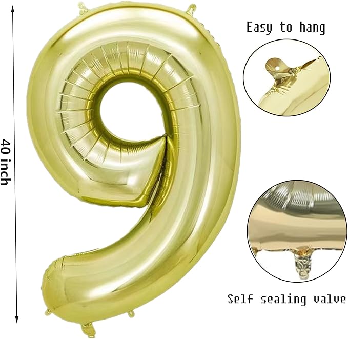40 Inch Numbers 9 Light Gold Large Balloon Digital 9 - Image 2