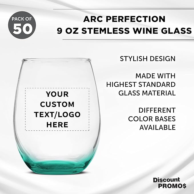Custom Stemless Wine Glass 9 oz. Set of 50, Personalized Bulk Pack - Image 3