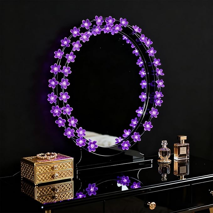 Decorative Flower String Lights, 33ft 100 LED Clear Wire Plug in Fairy Lavender - Image 5