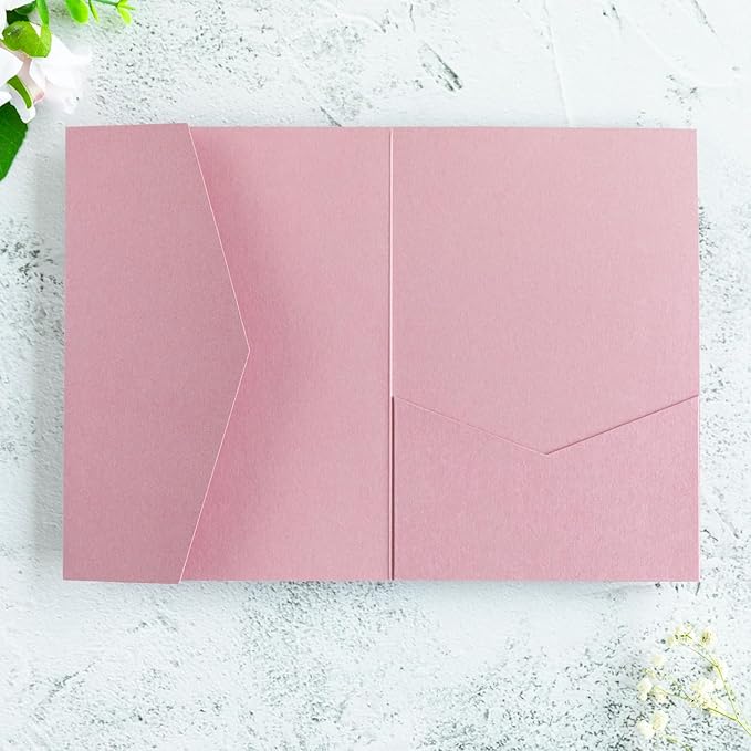 20 PCS Dusty Rose Tri-fold Laser Cut Wedding Invitation Pockets - Image 4