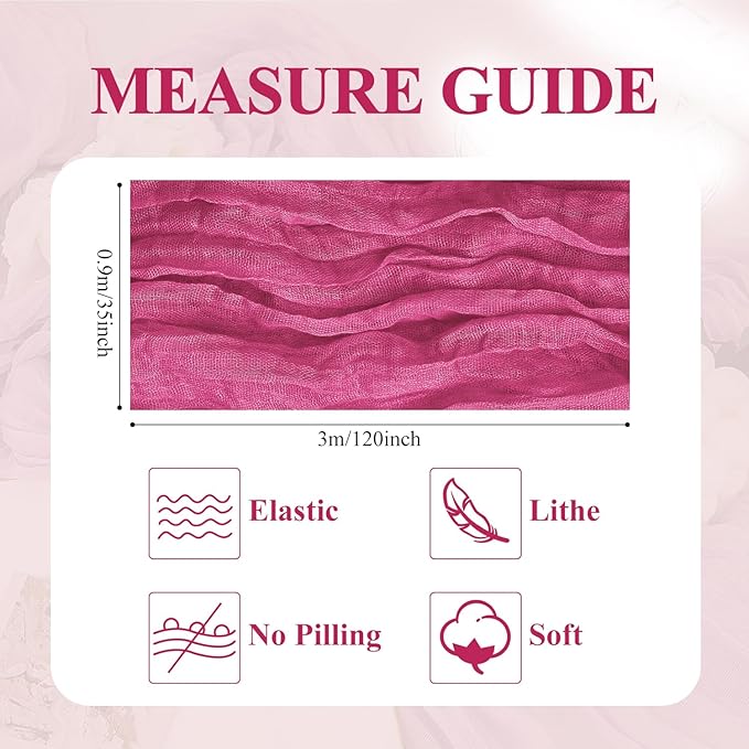 Asee'm 4pcs Cheesecloth Table Runner 120 Inches Long Deep Pink Boho Gauze - Image 2