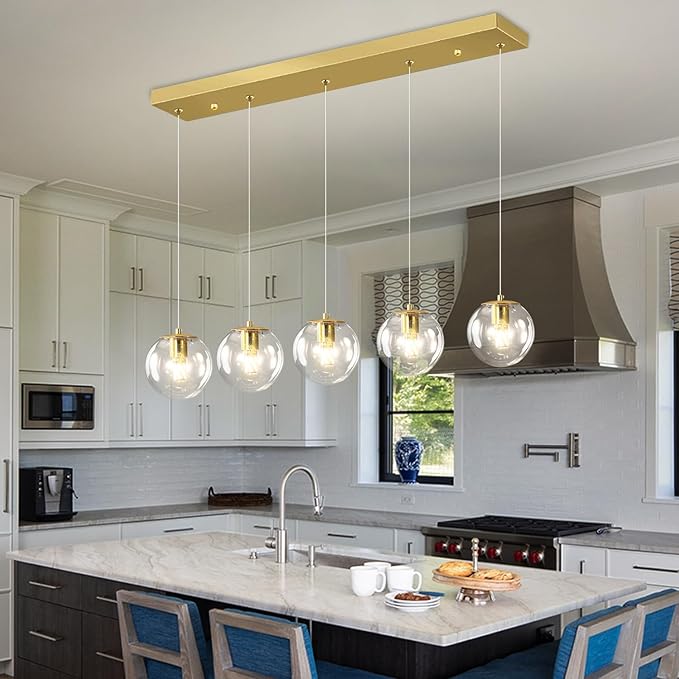 5-Lights Modern Rectangle Chandelier Globe Pendant Light - Image 2