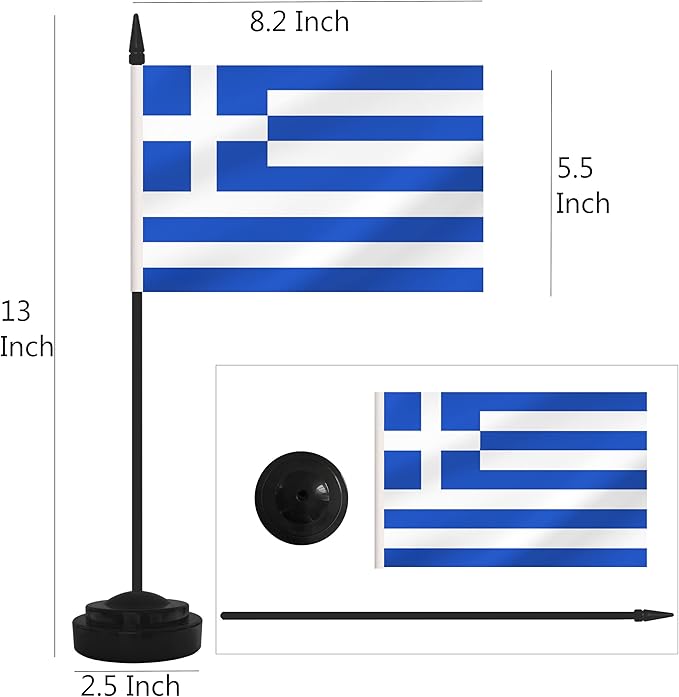 2 Pack Greece Desk Flag Set, Greek Desktop Small Miniature Table Office Flag - Image 2