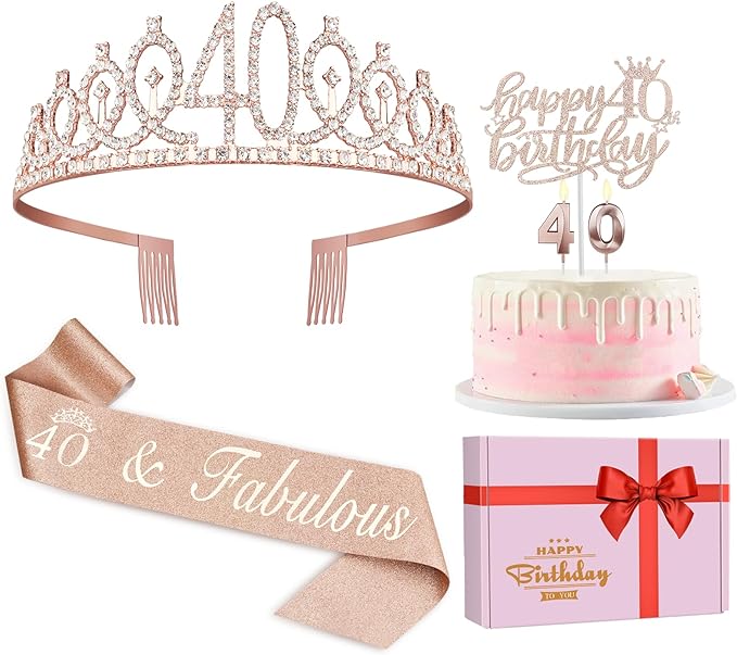40th Birthday Decorations for Women, Including Crown/Tiara, Cake Topper and by JueslyBirthdayParty