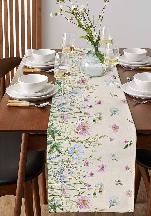 Vintage Wildflowers Cotton Linen Table Runner - Image 2