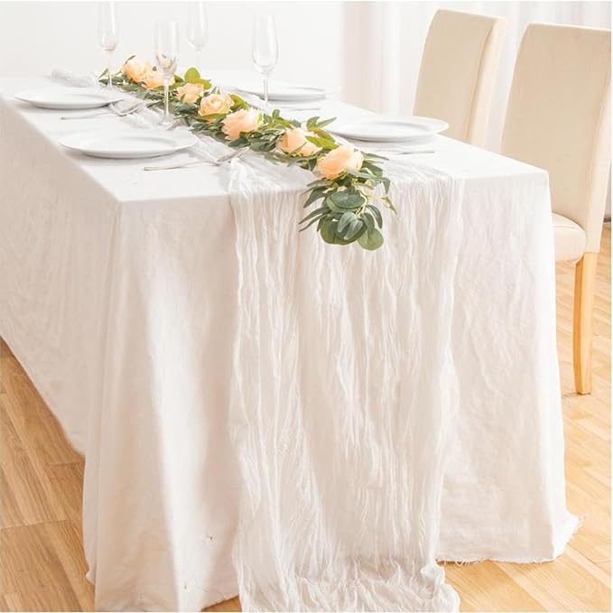 8 Pack 10Ft Cheesecloth Table Runner 35x120 inch White Boho Gauze Long Table - Image 6