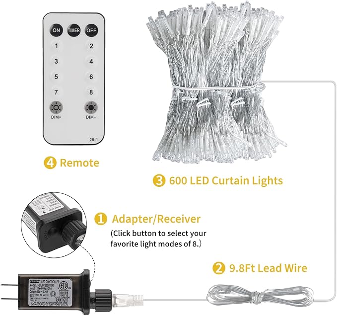 Brightown Window Curtain Lights, 600 Led 20 Feet Dimmable - Image 4