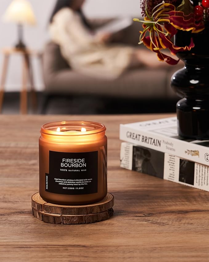 M&SENSE Fireside Bourbon Jar Candle, 11.6oz Clean Soy Wax Up to 70 Hours Burn - Image 5