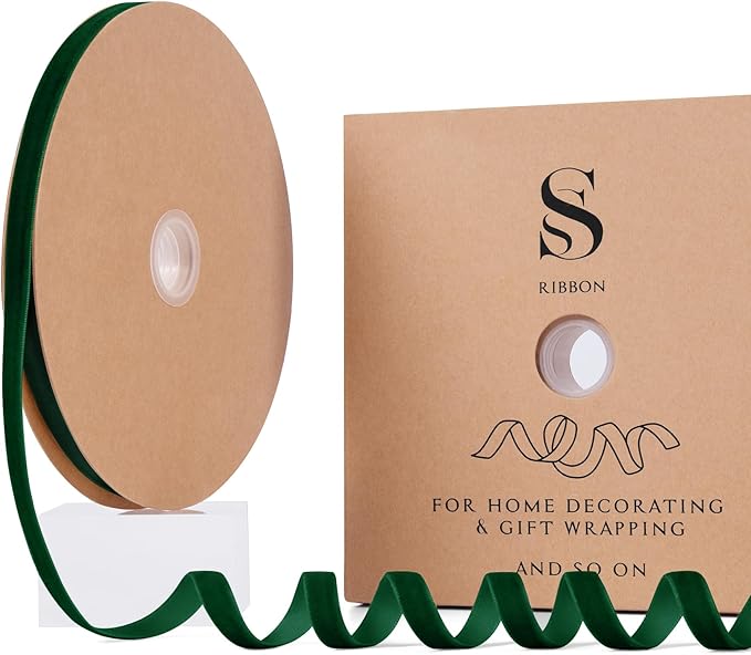 Dark Green Christmas Velvet Ribbon by Unknown